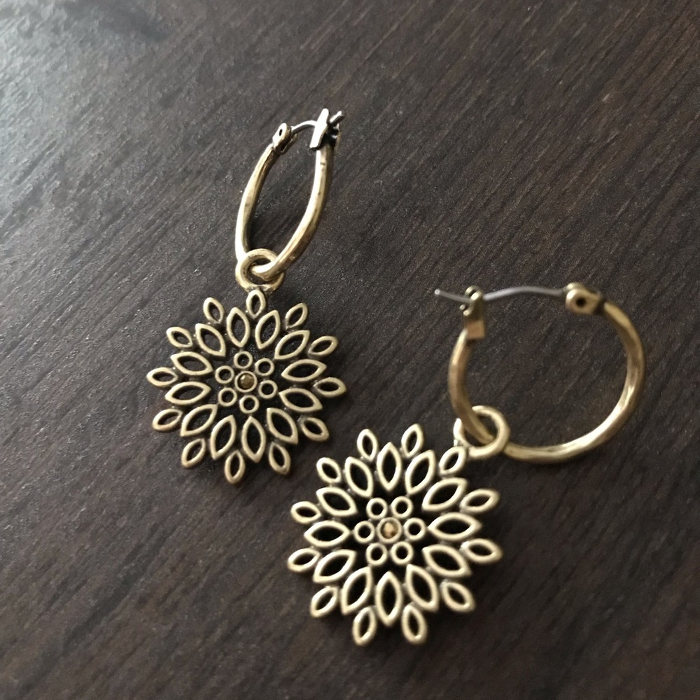 Gold Floral Burst Hoop Earrings